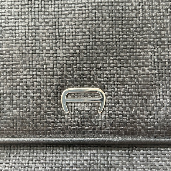 Etienne Aigner Black Woven Straw and Leather Crossbody Purse - Picture 5 of 7